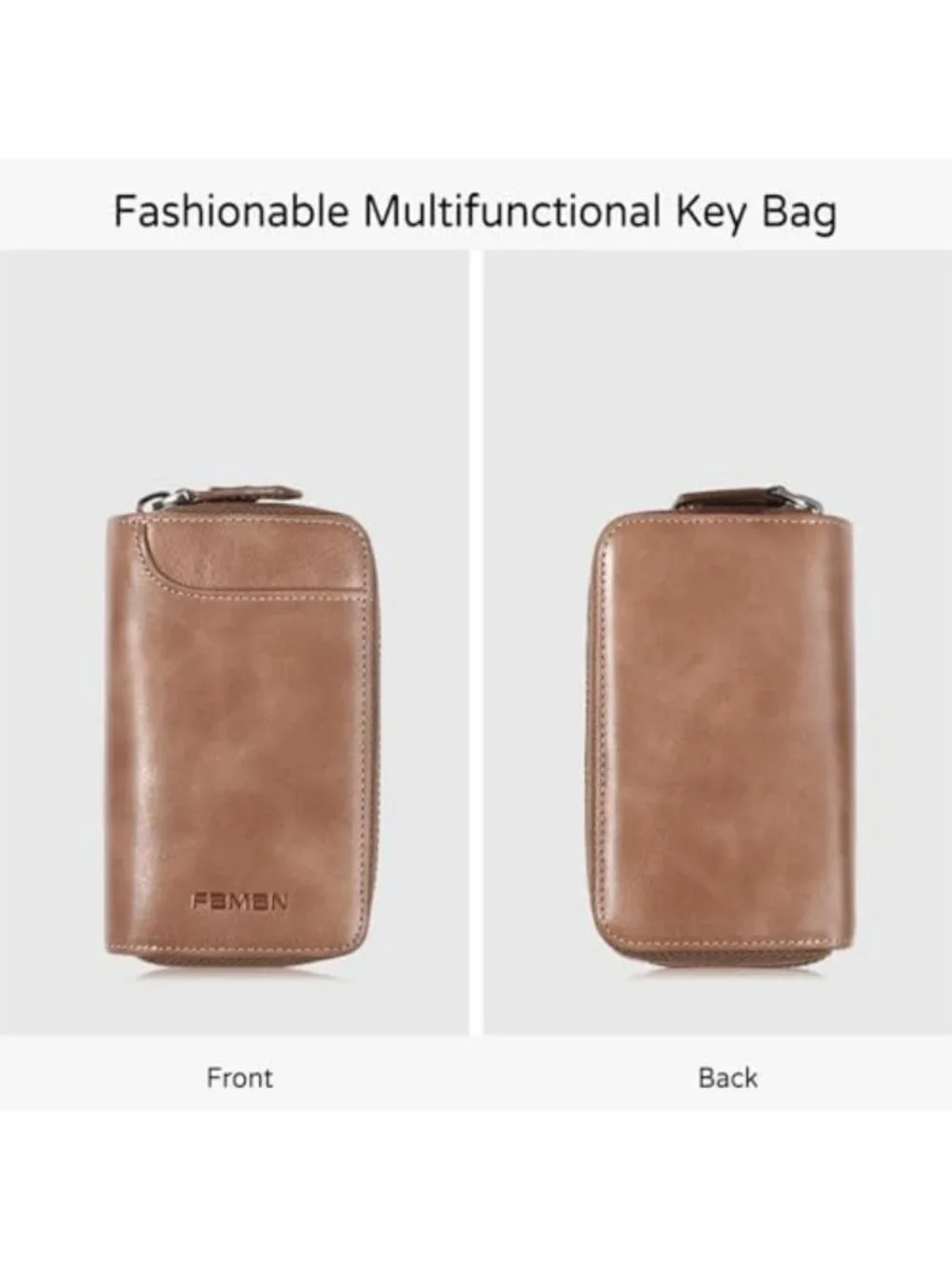 Stylish Genuine Leather Key Case & Card Holder Wallet with 6 Hooks for Men